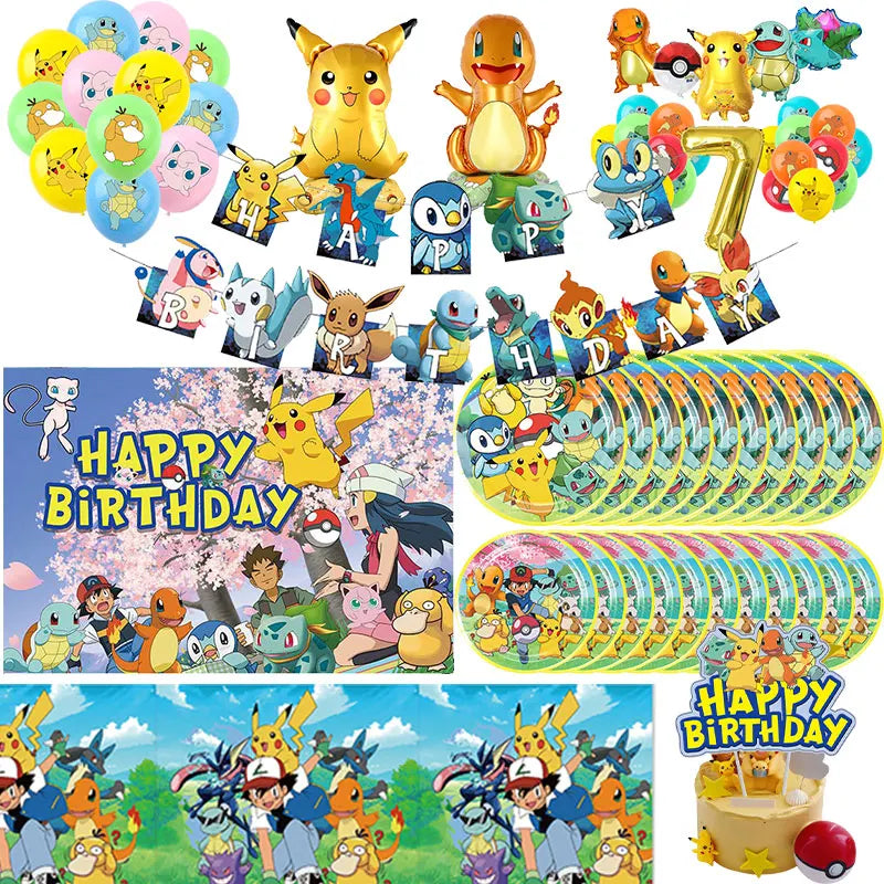 Pikachu Birthday Party Kit – Pokémon Decorations & Tableware Set