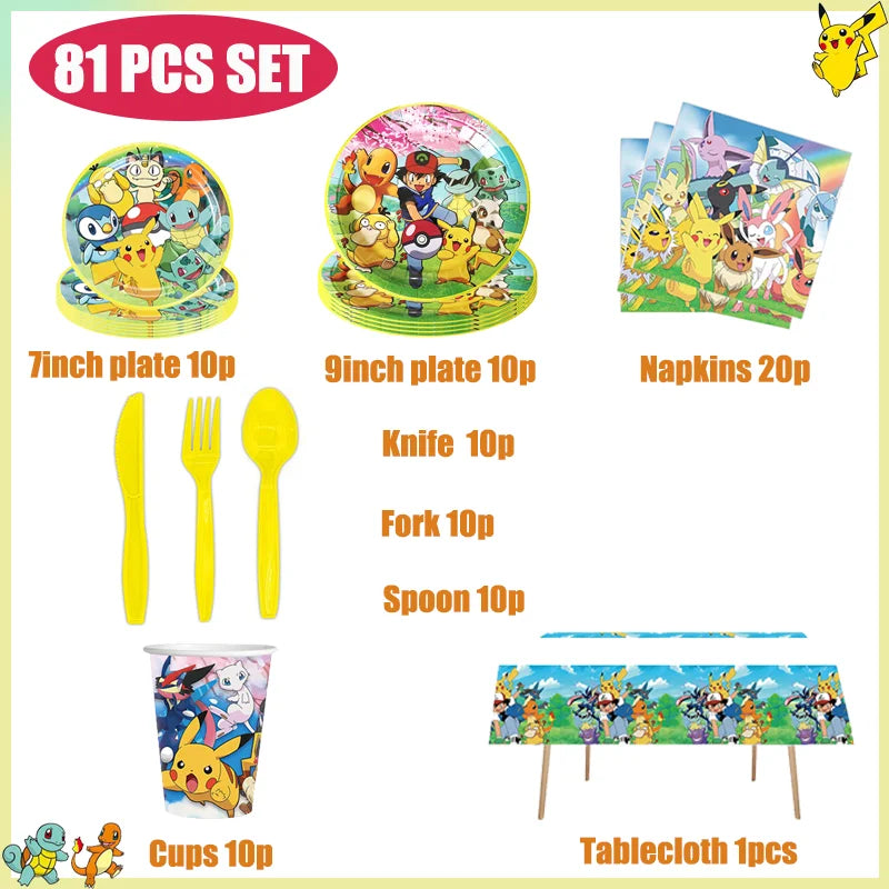 Pikachu Birthday Party Kit – Pokémon Decorations & Tableware Set