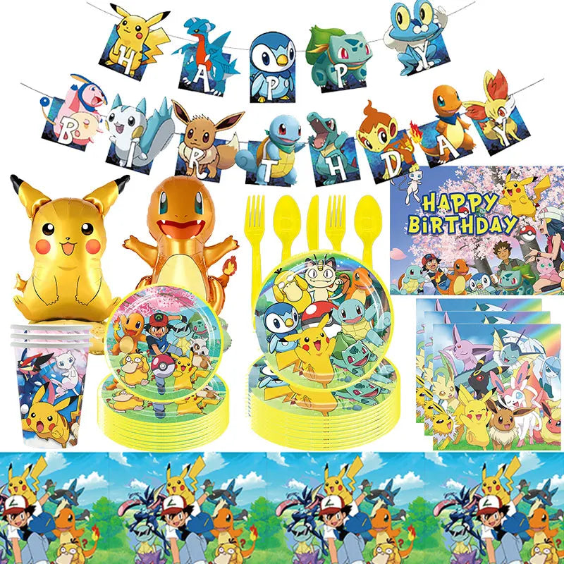 Pikachu Birthday Party Kit – Pokémon Decorations & Tableware Set