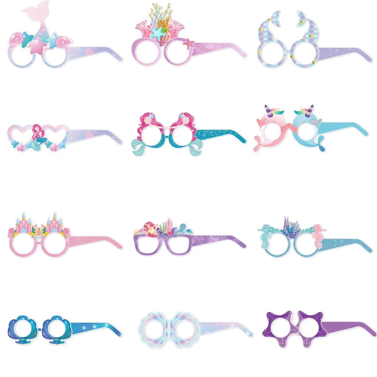 Mermaid Paper Glasses – 12pcs Party Props for Girls’ Birthday