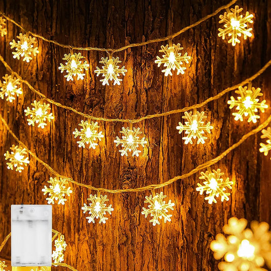 Snowflake LED String Lights – Battery Fairy Lights for Winter Decor
