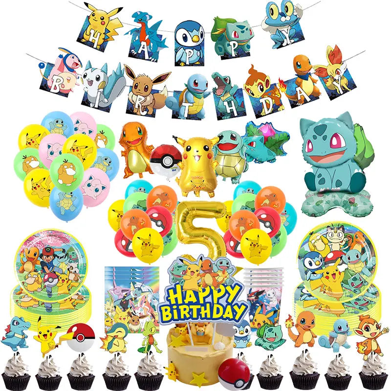 Pikachu Birthday Party Kit – Pokémon Decorations & Tableware Set