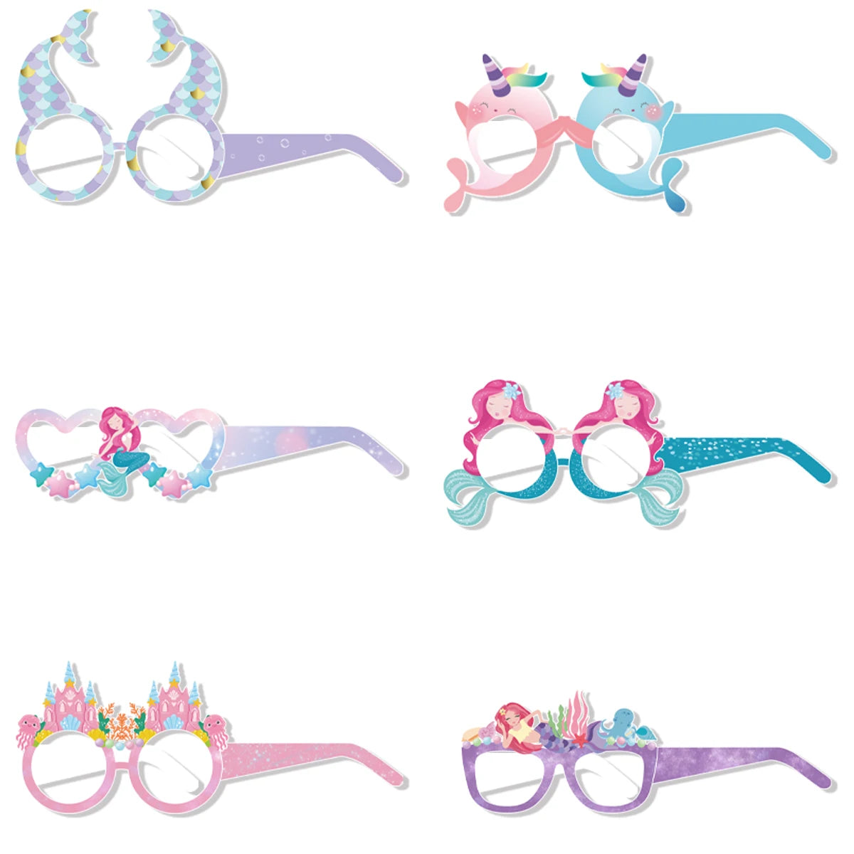 Mermaid Paper Glasses – 12pcs Party Props for Girls’ Birthday